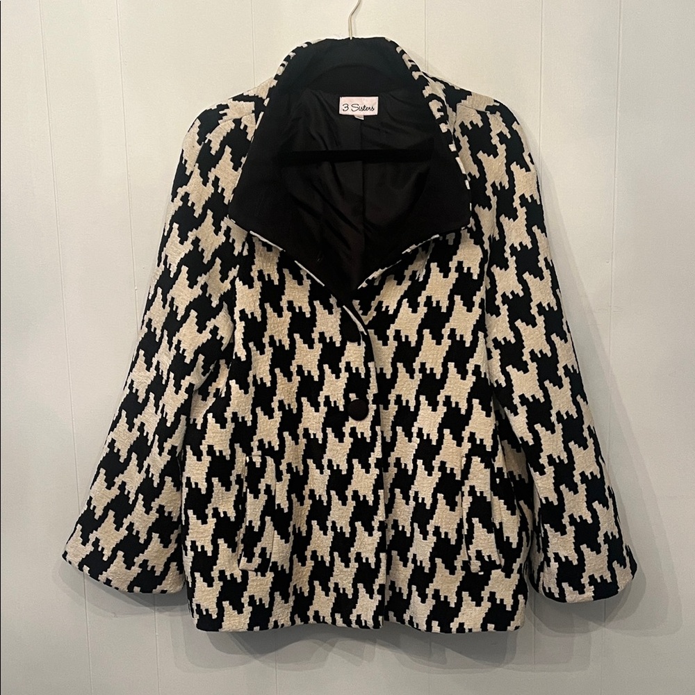 3 Sisters Black & White Houndstooth Blazer Jacket